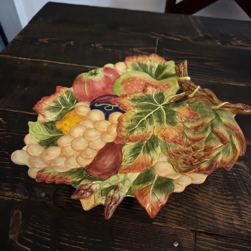 Fitz & Floyd Classics Autumn Plate Platter Wall Décor Branch Leaves Grapes Fruit